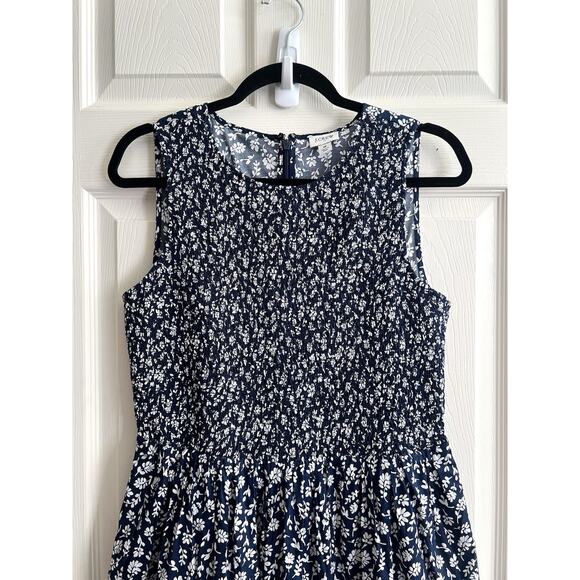 J. CREW 2024 Navy Floral Smocked Bodice Sleeveless Midi Dress - Picture 5 of 16